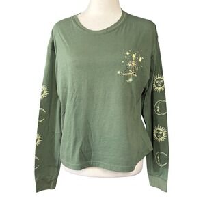 Weekend Warrior Shirt Womens Large Green Skeleton Celestial Graphic Long Sleeve